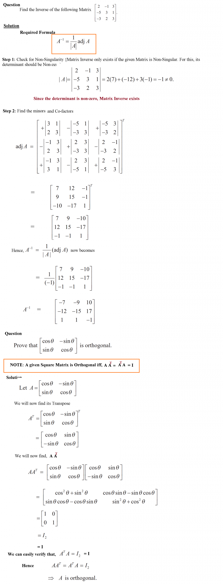 Inverse Matrices Worksheet