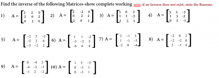 Matrix Inverse Worksheet